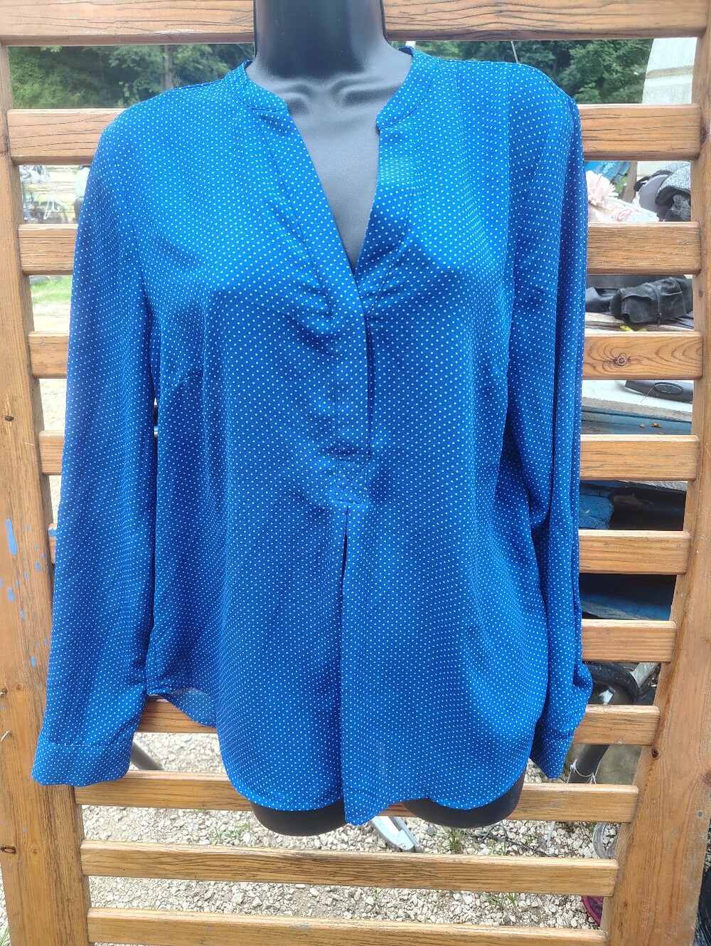 The Limited Royal Blue Polka Dot Split-Neck Blouse